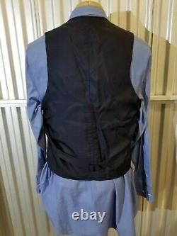 Vintage Fleck Striped Navy wide lapel 3-Piece Suit vest Jacket 40L Pants w36