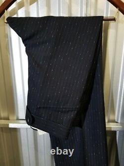 Vintage Fleck Striped Navy wide lapel 3-Piece Suit vest Jacket 40L Pants w36