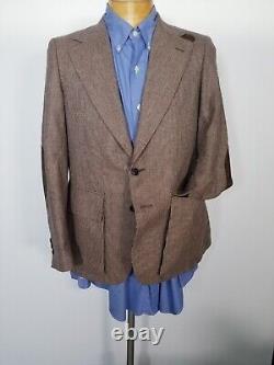 Vintage Galliani 36R Elbow Patch Brown Check Tweed Sport Coat Blazer Jacket