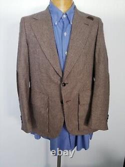 Vintage Galliani 36R Elbow Patch Brown Check Tweed Sport Coat Blazer Jacket