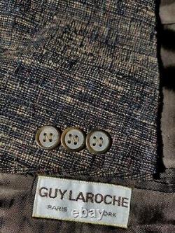 Vintage Guy Laroche Fleck Brown Black Nubby Tweed Sport Coat Jacket Blazer 38R