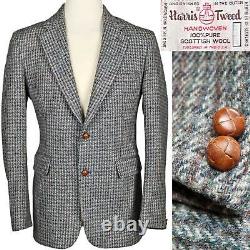 Vintage Harris Tweed Casual Wool Sport Coat Suit Jacket Blue Gray / Brown 42 L