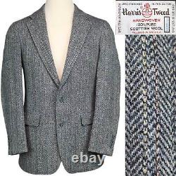 Vintage Harris Tweed Wool Sport Coat Suit Jacket Black Gray Herringbone 40 R