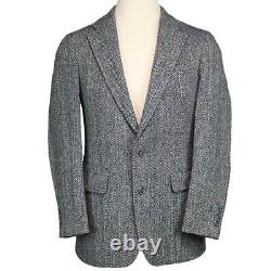 Vintage Harris Tweed Wool Sport Coat Suit Jacket Black Gray Herringbone 40 R