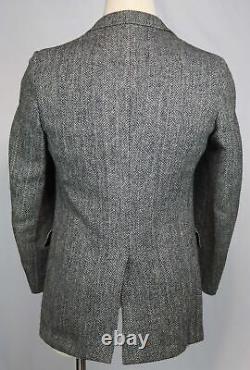 Vintage Harris Tweed Wool Sport Coat Suit Jacket Black Gray Herringbone 40 R