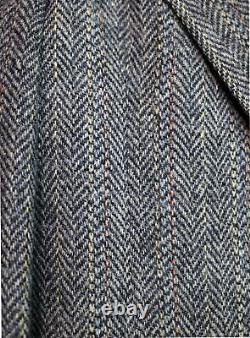 Vintage Harris Tweed Wool Sport Coat Suit Jacket Black Gray Herringbone 40 R