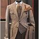 Vintage Herringbone Men Suits Tweed Single-breasted Jacket 3 Pcs Tuxedos Custom