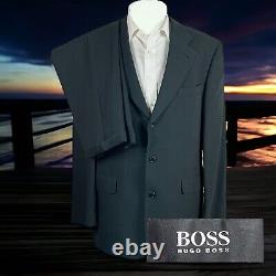 Vintage Hugo Boss 2 Piece Suit Mens 42L 38x34 Green Flannel Three Button Wool