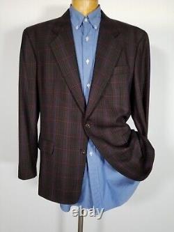 Vintage Hugo Boss Brown Red Blue Glen Plaid Tweed Jacket Blazer Sport Coat 42R