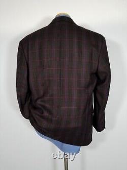 Vintage Hugo Boss Brown Red Blue Glen Plaid Tweed Jacket Blazer Sport Coat 42R