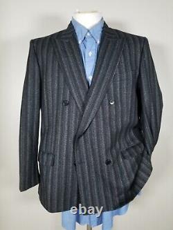 Vintage Italian Double Breasted Rowing Stripe Suit Jacket Blazer 42S Pant 38W