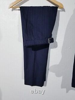 Vintage Lanvin flannel wool Navy Blue Striped 2pc Suit Jacket 40R Pants 36 X 29