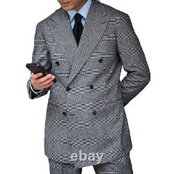 Vintage Men Suits Double Breasted Houndstooth Formal Prom Blazer Pants Tailored