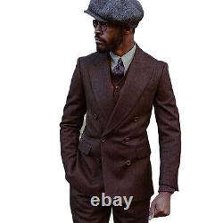 Vintage Men's Suit Fall Tweed Jacket Slim-fit Jacket Pants Business Party Custom