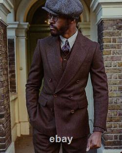 Vintage Men's Suit Fall Tweed Jacket Slim-fit Jacket Pants Business Party Custom