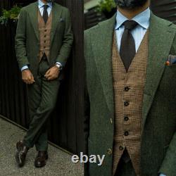 Vintage Men's Suit Fall/Winter Tweed Over Green Jacket Pants Party Custom