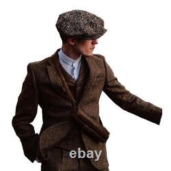 Vintage Men's Suit Tweed Jacket Herringbone Slim Jacket Trousers Party Custom