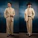 Vintage Men's Suits Linen Loose Fit Pant Causal Leisure Fit Business Formal Wear