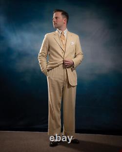 Vintage Men's Suits Linen Loose Fit Pant Causal Leisure Fit Business Formal Wear