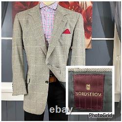 Vintage Nordstrom Blazer Mens 43L Wool Sport Jacket Herringbone Windowpane