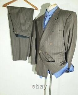 Vintage Nordstrom Brown Flannel Striped Double Breasted Suit Jacket 43R Pants 36