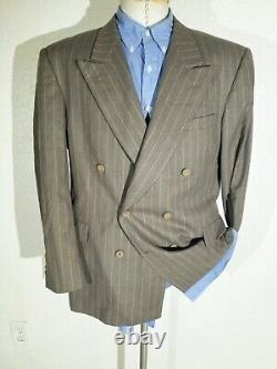Vintage Nordstrom Brown Flannel Striped Double Breasted Suit Jacket 43R Pants 36
