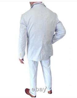 Vintage POLO RALPH LAUREN White/Blue Size 40R Men's Striped Suit Blazer Pants