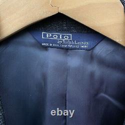 Vintage Polo Ralph Lauren Windowpane Wool Flannel 2 Piece Suit Dark Gray 40R