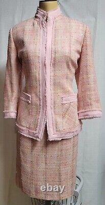 Vintage Randolf Duke Knit Tweed Silk Blend Pink Jacket Skirt Suit Set Sz 6