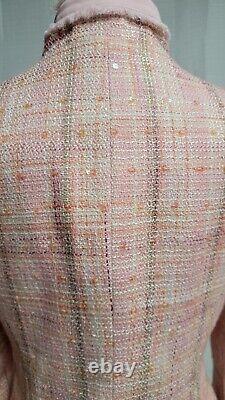 Vintage Randolf Duke Knit Tweed Silk Blend Pink Jacket Skirt Suit Set Sz 6