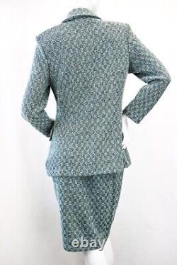 Vintage ST. JOHN COUTURE 2PC Set Jacket Skirt Suit Green Tweed Checkered 8