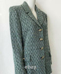 Vintage ST. JOHN COUTURE 2PC Set Jacket Skirt Suit Green Tweed Checkered 8