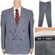 Vintage Savile Row 2 Piece Suit Mens 44r Gray Double Breasted Custom Tailored