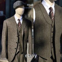 Vintage Tweed Men Suit 3 Pieces Jacket Business Herringbone Wedding Prom Blazer