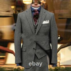 Vintage Tweed Men's Suit 3Pc Herringbone Formal Business Wedding Tuxedo Slim Fit