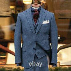 Vintage Tweed Men's Suit 3Pc Herringbone Formal Business Wedding Tuxedo Slim Fit