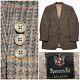 Vintage Tweed Sport Coat Men 40r Brown Suit Jacket 2 Button Houndstooth Blazer