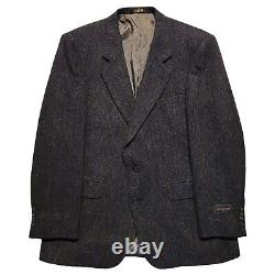 Vintage Tweed Sport Coat Men 44R Gray Suit Jacket Two Button Herringbone Blazer