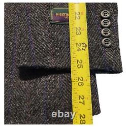 Vintage Tweed Sport Coat Men 44R Gray Suit Jacket Two Button Herringbone Blazer