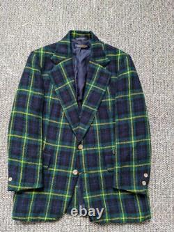 Vintage USA made BROOKS BROTHERS blazer TWEED plaid 38R green TARTAN wool jacket