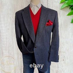 Vintage WOOLRICH Mens Blazer Sport Coat 2 Button Jacket 52R Tweed Wool Blue Suit
