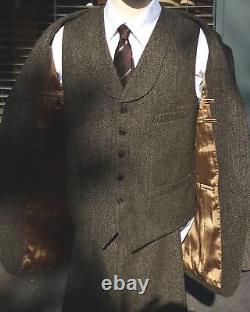 Vintage tweed Men Suit Jacket Business Herringbone Wedding Prom Blazer 3 Pieces