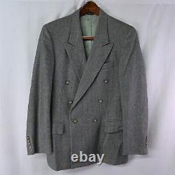 Vtg 38S Gray Glenn Plaid Tweed Peak Lapel Double Breast Blazer Sport Coat Jacket