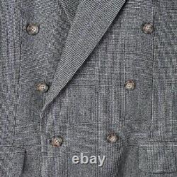 Vtg 38S Gray Glenn Plaid Tweed Peak Lapel Double Breast Blazer Sport Coat Jacket