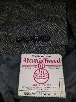 Vtg 40S Harris Tweed Scotland Herringbone Stripe Gray Blazer Sport Coat Jacket
