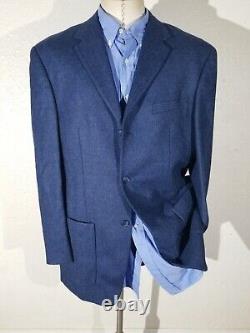 Vtg 46L Galladino Blue Black Italian Tweed Twill wool Blazer Jacket sport coat