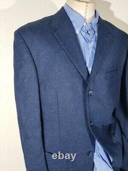 Vtg 46L Galladino Blue Black Italian Tweed Twill wool Blazer Jacket sport coat