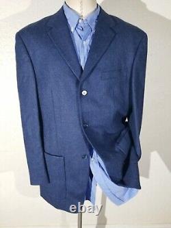 Vtg 46L Galladino Blue Black Italian Tweed Twill wool Blazer Jacket sport coat