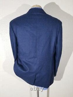 Vtg 46L Galladino Blue Black Italian Tweed Twill wool Blazer Jacket sport coat