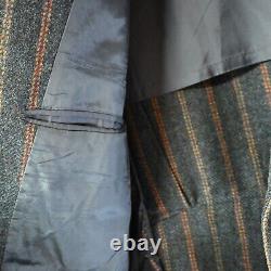 Vtg 46R Dark Blue Stripe Tweed Belt Back Western Blazer Jacket Sport Coat